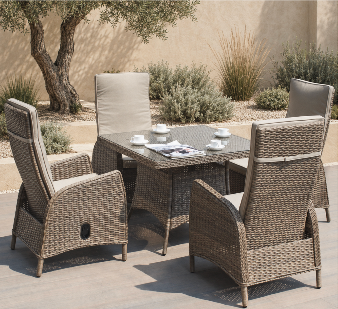 Cookstown Luxury 4 Seat Recliner  Dining Set - Dubai Sand