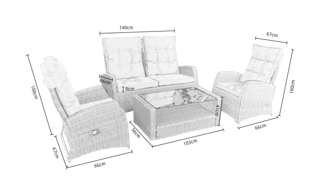 Aspen Sofa Recliner Lounger - Grey