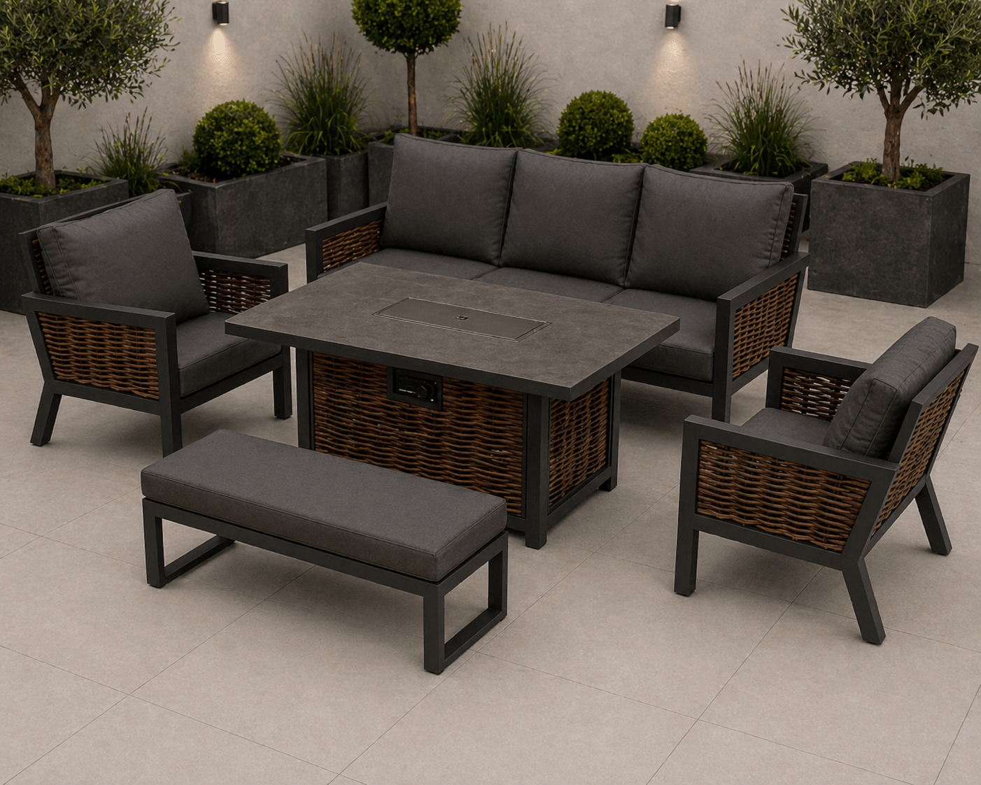 Amber Aluminium Luxury Sofa Set with Fire Pit Dining Table - In Stock - The Outlet Home
