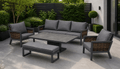 Amber Aluminium Luxury Sofa Set with Rise and Fall Pit Dining Table - Order by 5th May for Free Parasol & Weather Cover - The Outlet Home