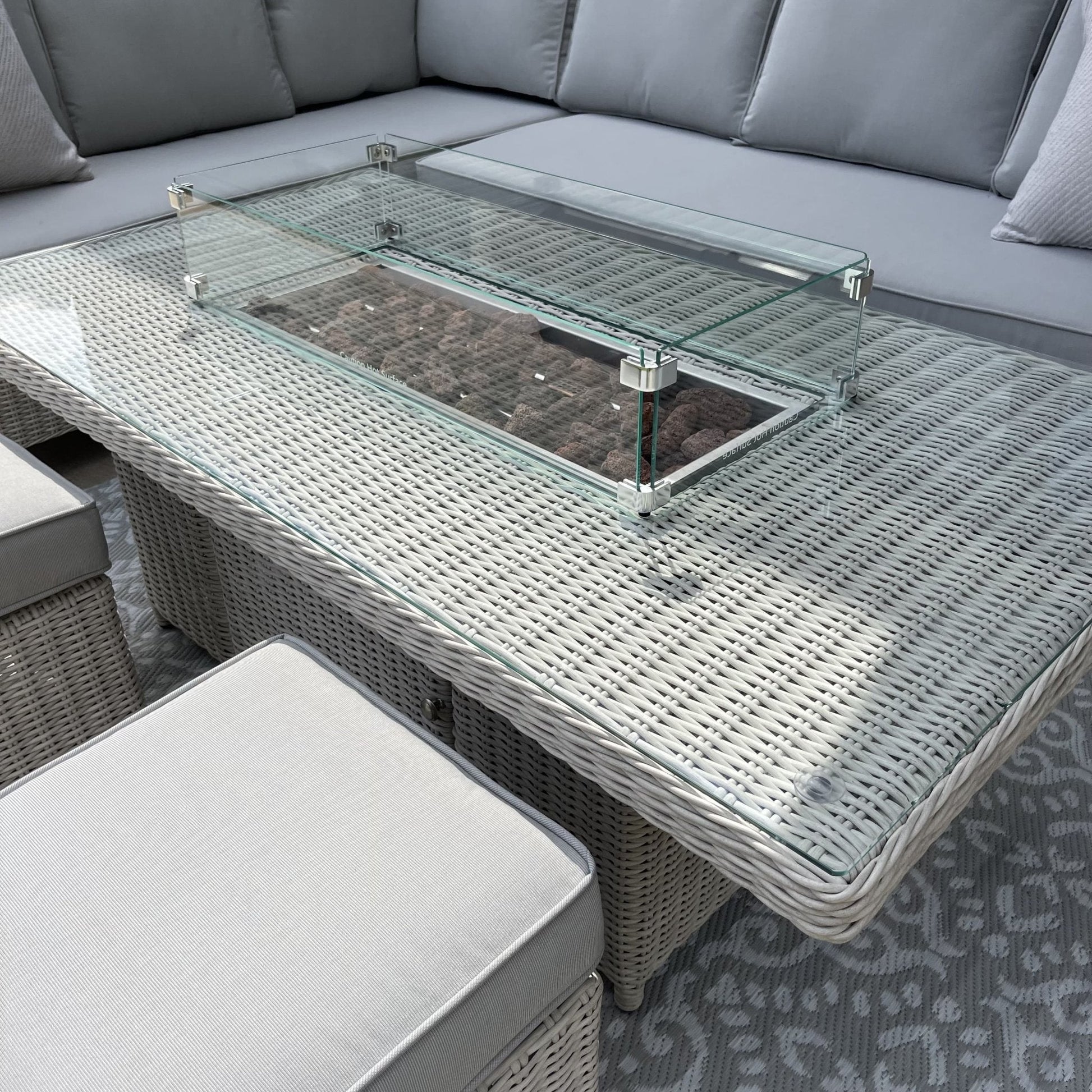 Antigua Corner Sofa Set with Rising Fire Pit Table, Stools & Armchair - Pre - order due in 20th February - The Outlet Home