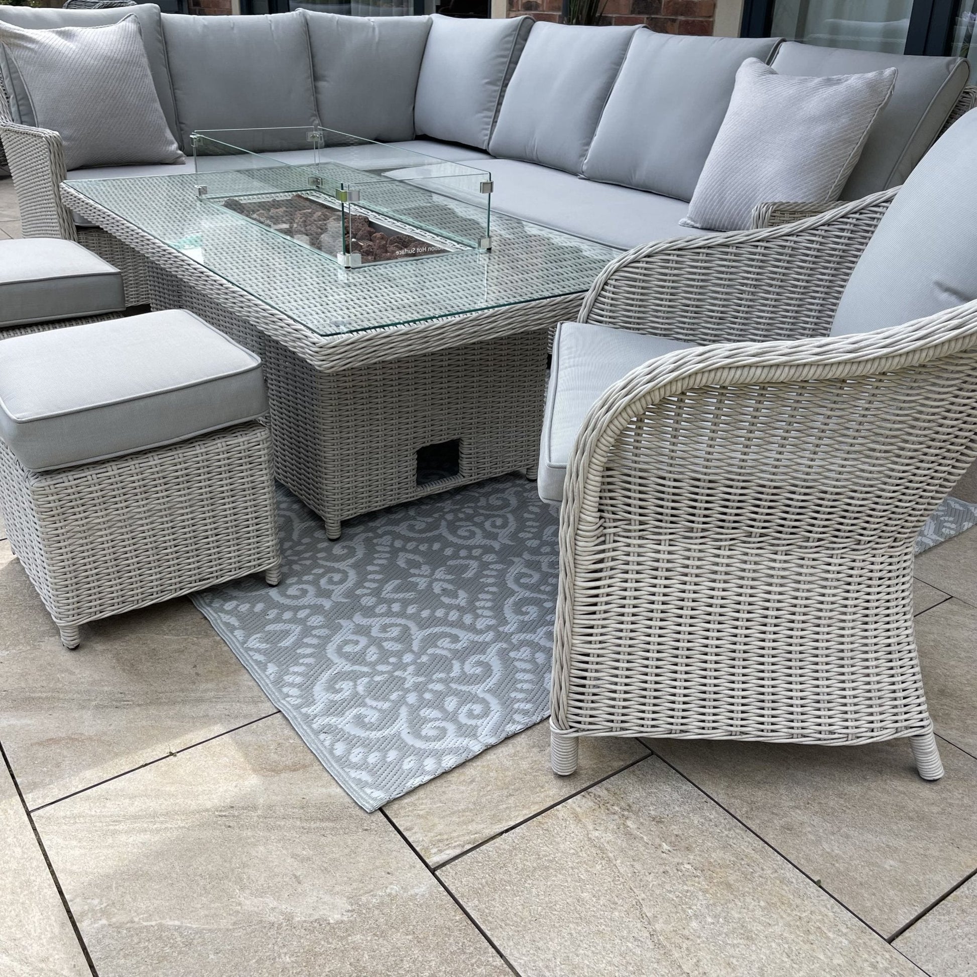 Antigua Corner Sofa Set with Rising Fire Pit Table, Stools & Armchair - Pre - order due in 20th February - The Outlet Home