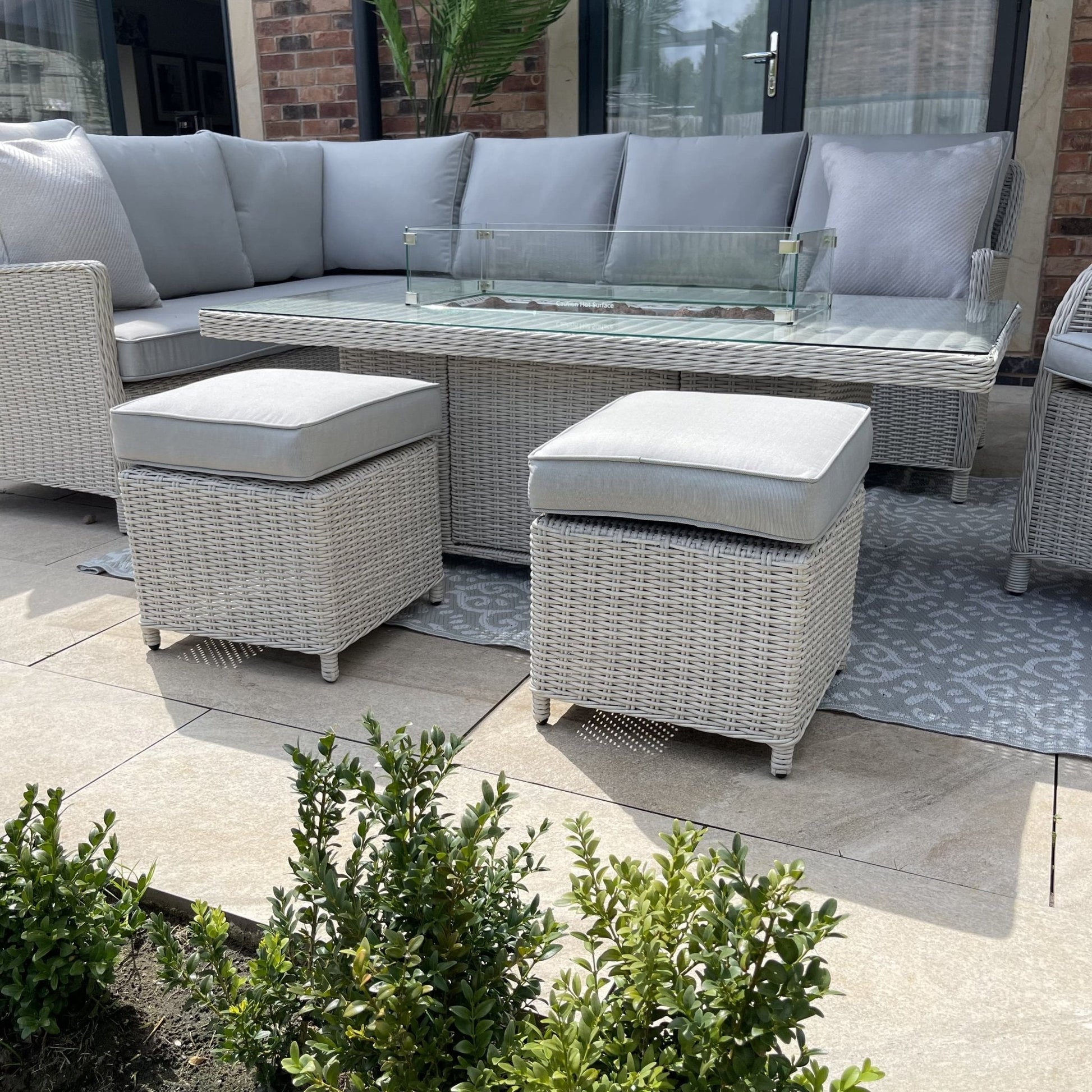Antigua Corner Sofa Set with Rising Fire Pit Table, Stools & Armchair - Pre - order due in 20th February - The Outlet Home