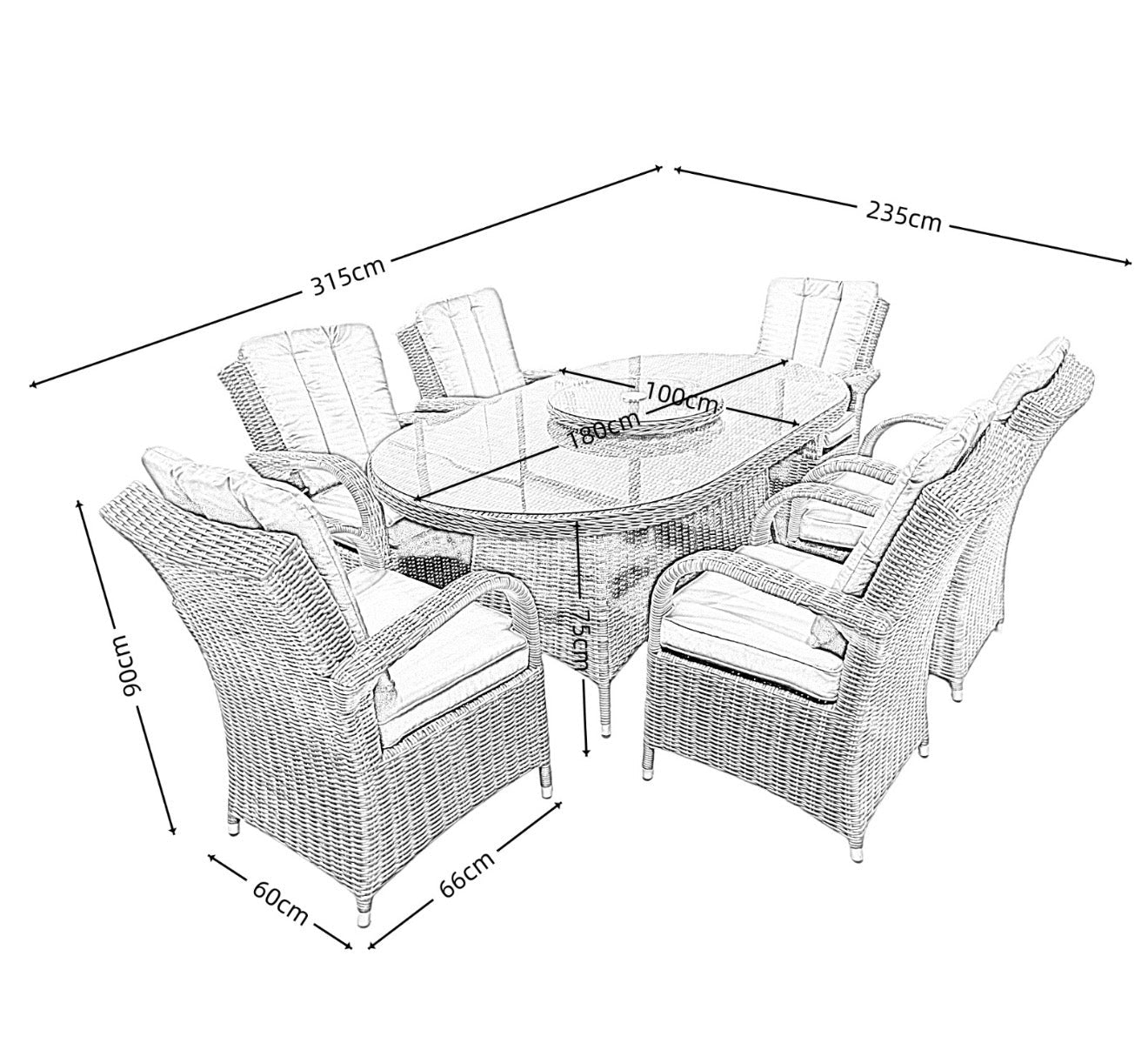 Antigua Elite 6 Seat Oval Dining Set with Lazy Susan in Grey - Order by 21st July for Free Parasol & Weather Cover - The Outlet Home