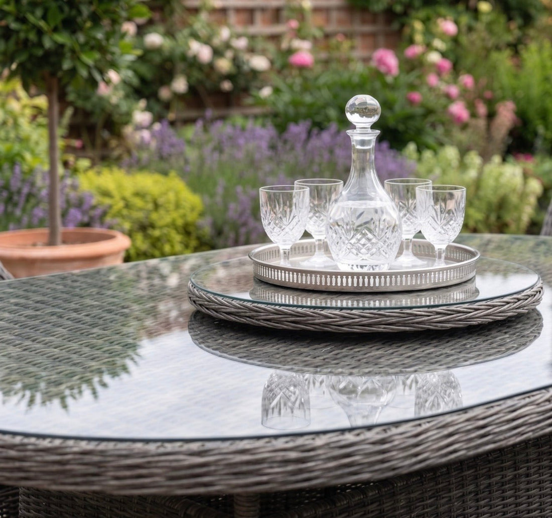 Antigua Elite 6 Seat Oval Dining Set with Lazy Susan in Grey - Order by 21st July for Free Parasol & Weather Cover - The Outlet Home