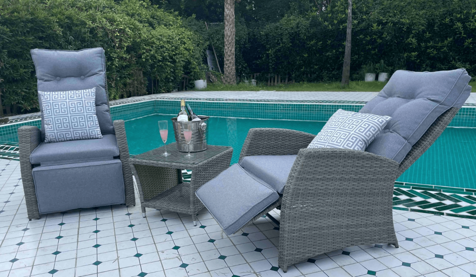 Hampton Grey Recliner Armchairs with Coffee Table - The Outlet Home