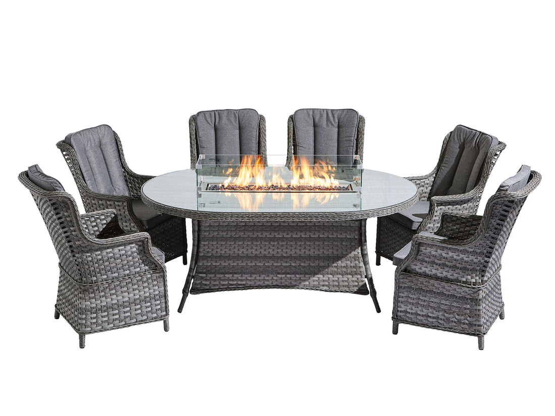 St Tropez 6 Seat Oval Fire Pit Dining Set - Free Weather Cover