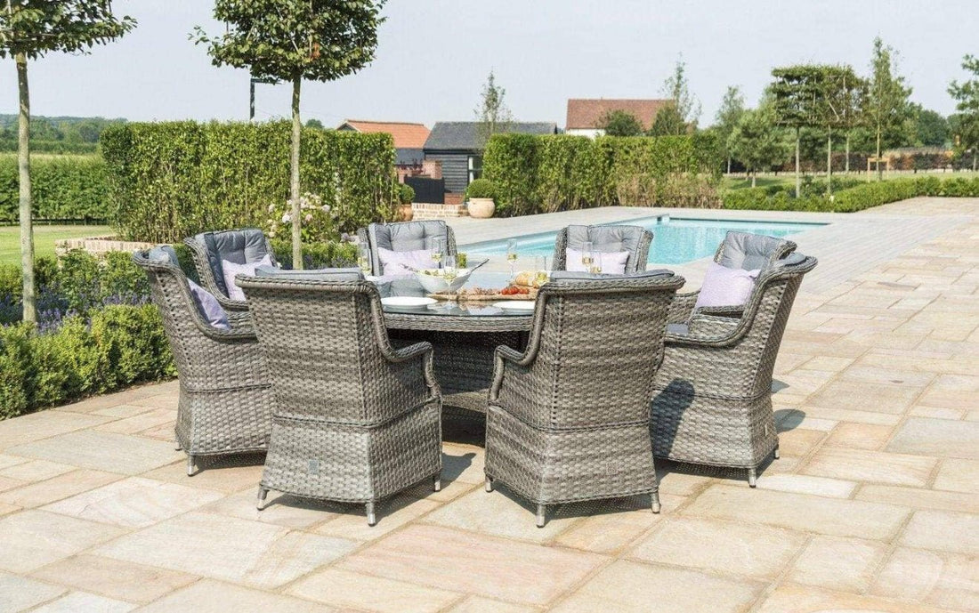 St Tropez High Back 8 Seat Grey Rattan Outdoor Dining Set - The Outlet Home