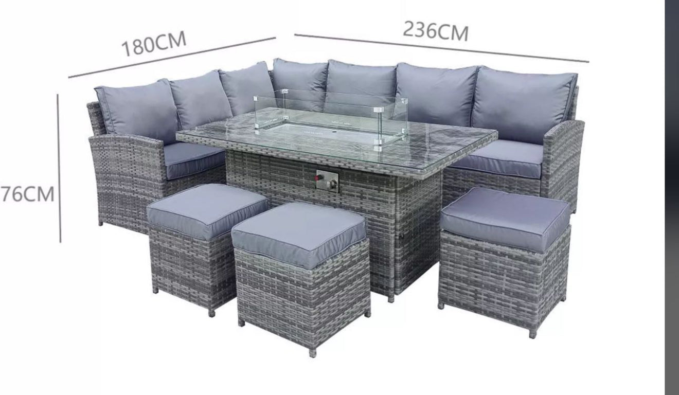 Venice Corner Sofa with Fire Pit Dining Table - The Outlet Home