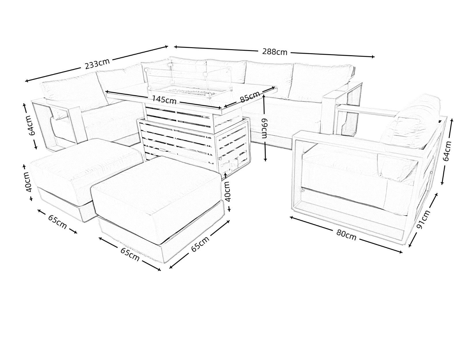 Viceroy Luxury Aluminium Sofa Set with Rise and Fall Fire Pit Table (optional chair available) Due in May - The Outlet Home