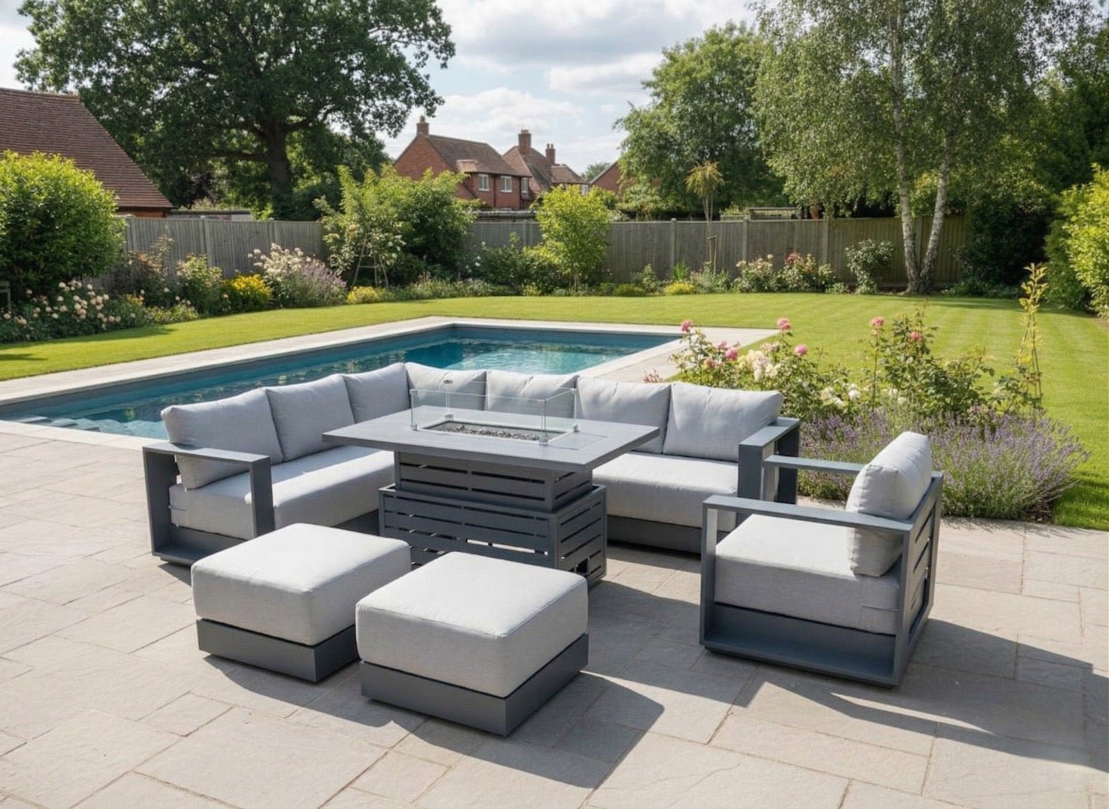 Viceroy Luxury Aluminium Sofa Set with Rise and Fall Fire Pit Table (optional chair available) Due in May - The Outlet Home