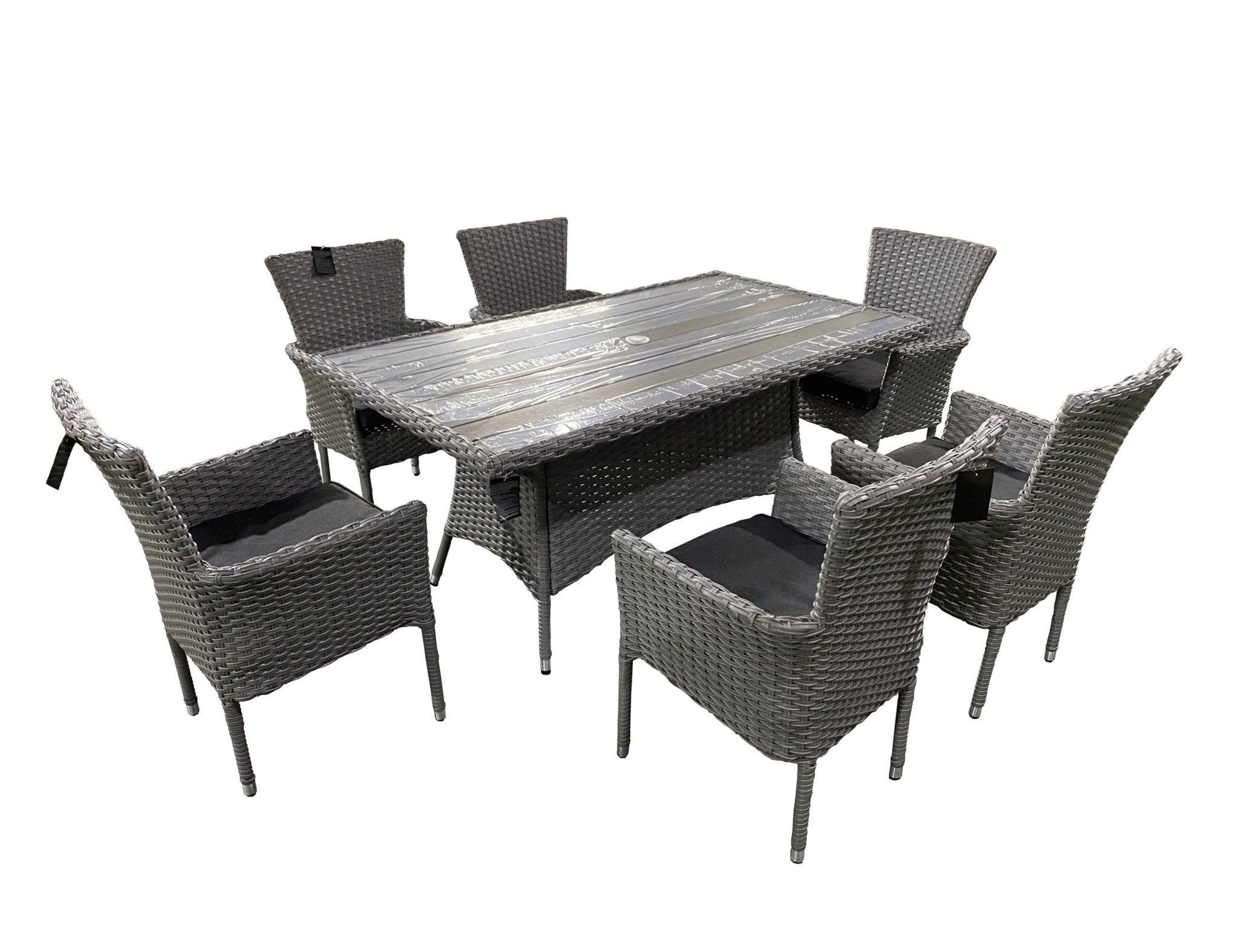 Victoria 6 Seat Rectangle Rattan Dining Set Grey